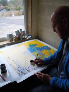 Henrik Simonsen painting one of the 18 artworks for ‘Yellow Light’